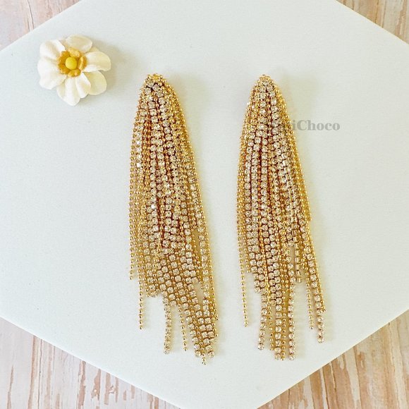 Crystal Ponytail with Beads Long Tassel Chain Earrings - Picture 2 of 7